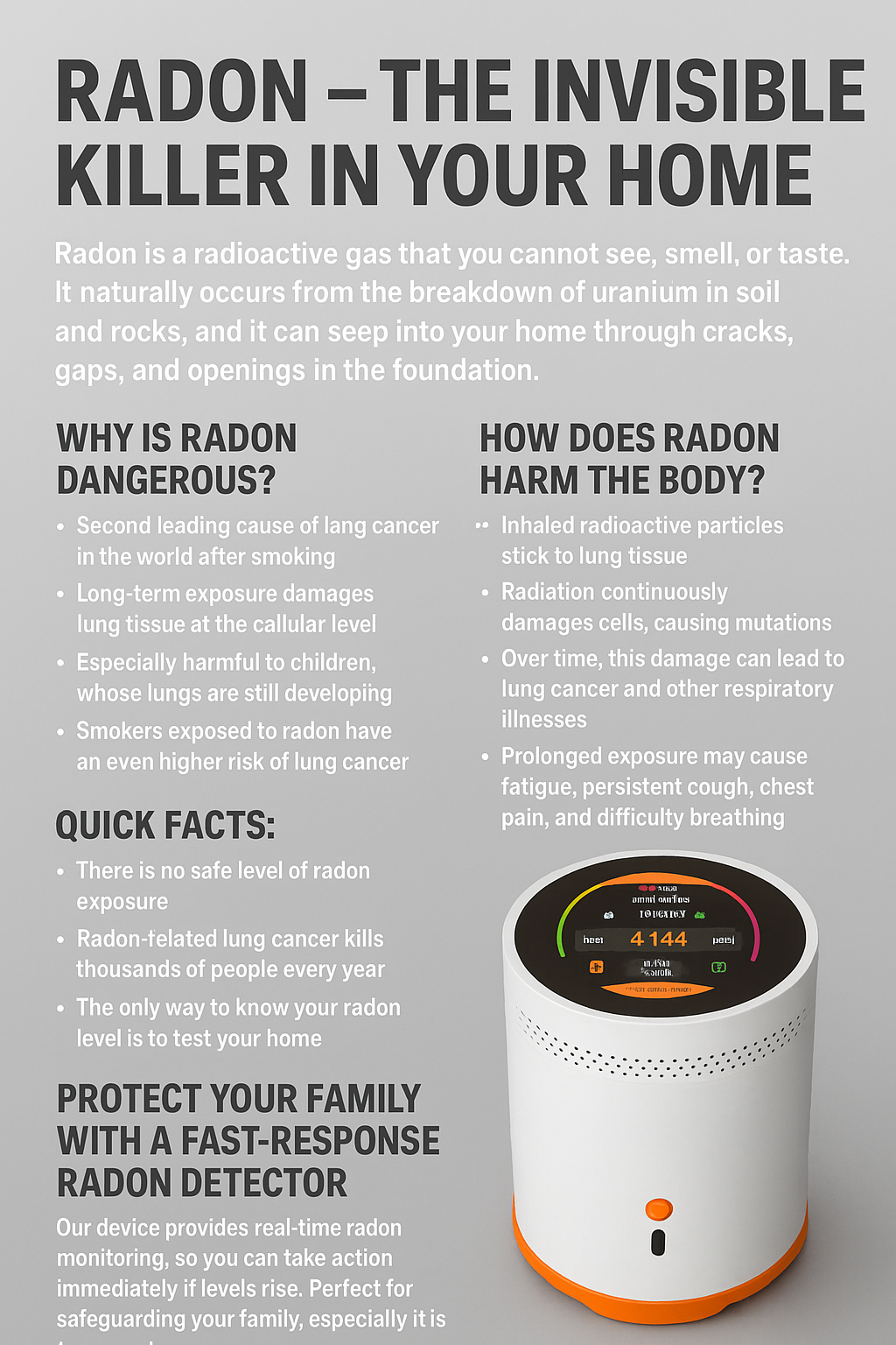 Protect Your Family from the Invisible Killer — Radon Gas!    Smart Radon Detector | Real-Time Monitoring | Instant Alerts for Safer Homes