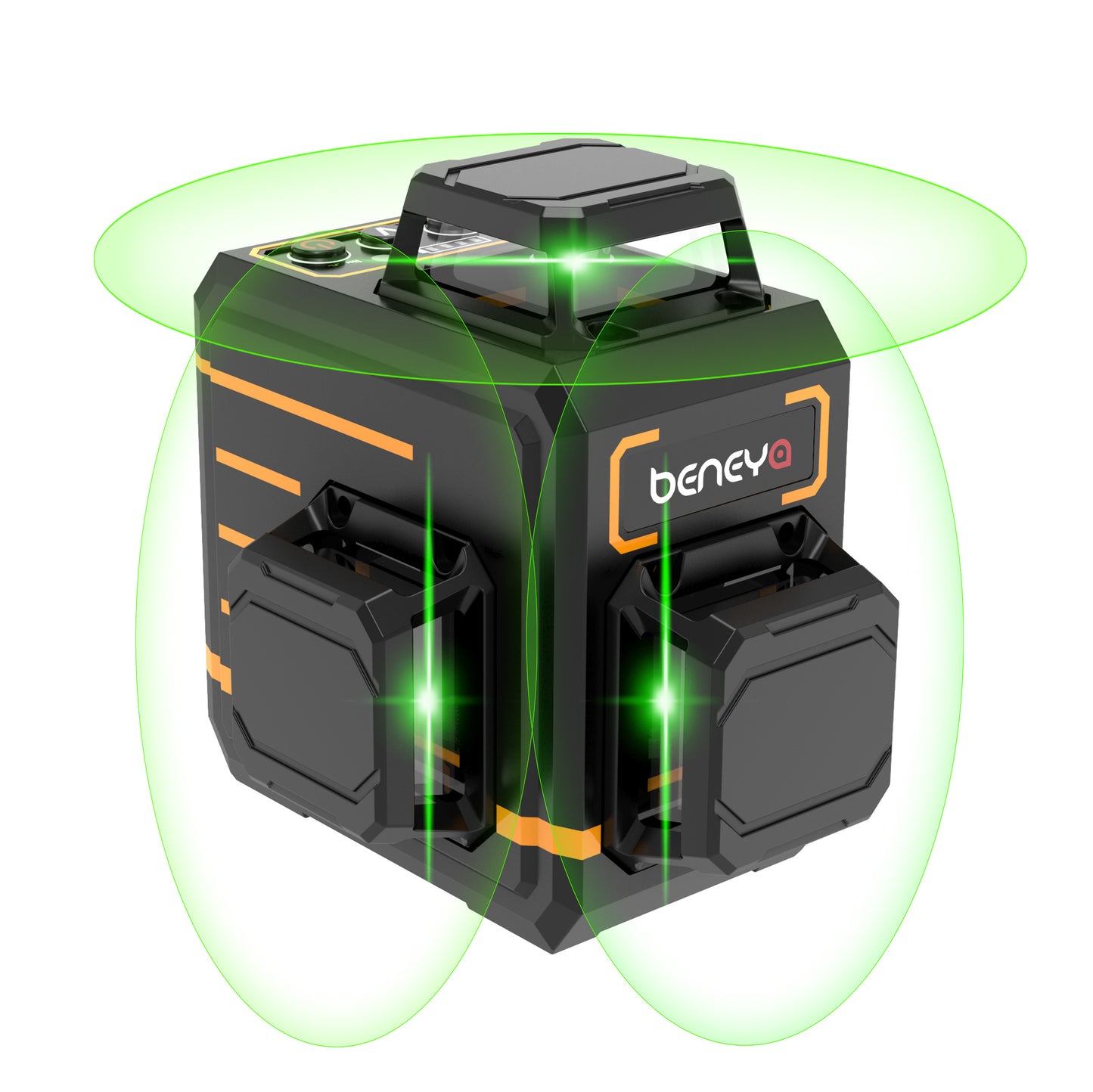 Beneya 12-line 3×360° green beam laser level with light intensity adjustment function, rechargeable lithium battery (Type-C interface), and automatic leveling tools for horizontal and vertical.