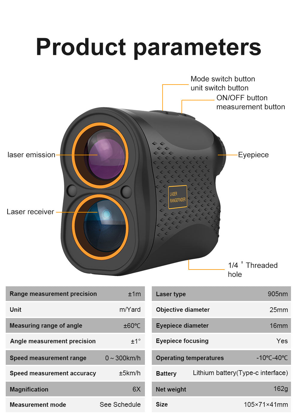 Laser Rangefinder, Beneya Golf/Hunting Rangefinder Rechargeable with 6X Magnification, LCD Display,Angle/Slope Compensation/Unit Switch/Speed/Scan/Functional Range Finder