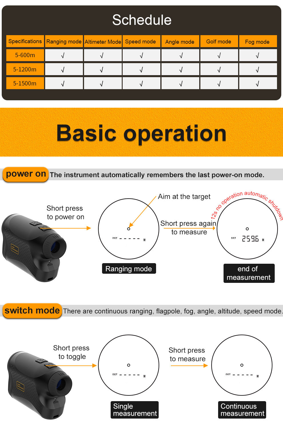 Laser Rangefinder, Beneya Golf/Hunting Rangefinder Rechargeable with 6X Magnification, LCD Display,Angle/Slope Compensation/Unit Switch/Speed/Scan/Functional Range Finder