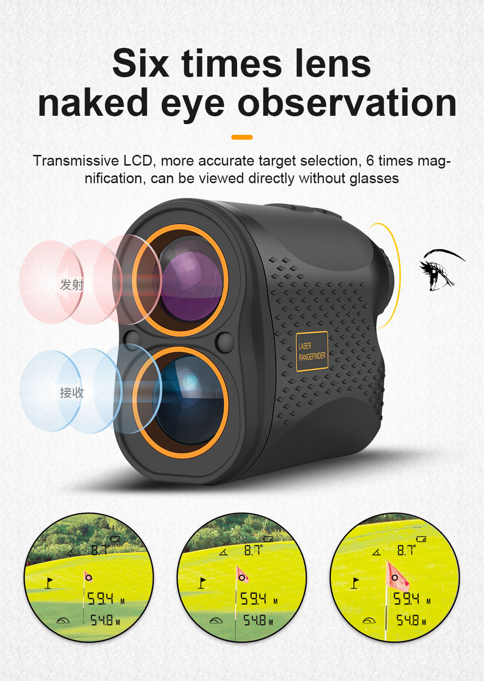 Laser Rangefinder, Beneya Golf/Hunting Rangefinder Rechargeable with 6X Magnification, LCD Display,Angle/Slope Compensation/Unit Switch/Speed/Scan/Functional Range Finder