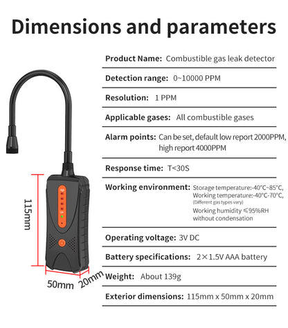 Détecteur portable de fuites de gaz combustibles Beneya NM392 avec alarme sonore et lumineuse