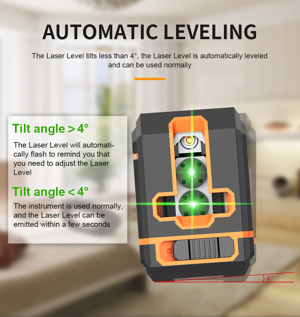 Beneya 2-Line Green Beam Laser Level with Light Intensity Adjustment, Rechargeable Lithium Battery (Type-C Port), Horizontal &amp; Vertical Self-Leveling Tool