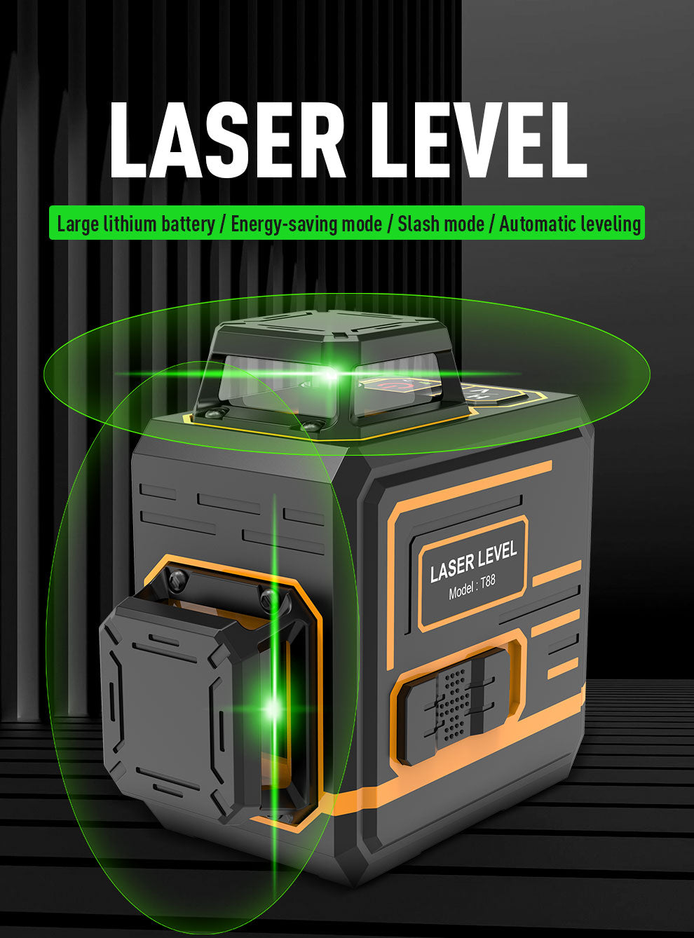 Beneya 8-Line 2×360° Green Beam Laser Level with Light Intensity Adjustment, Rechargeable Lithium Battery (Type-C Port), Horizontal &amp; Vertical Self-Leveling Tool