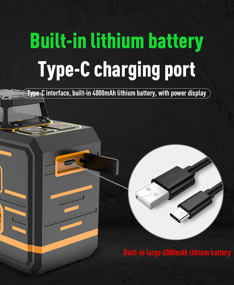 Beneya 8-Line 2×360° Green Beam Laser Level with Light Intensity Adjustment, Rechargeable Lithium Battery (Type-C Port), Horizontal &amp; Vertical Self-Leveling Tool