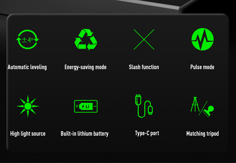 Beneya 12-line 3×360° green beam laser level with light intensity adjustment function, rechargeable lithium battery (Type-C interface), and automatic leveling tools for horizontal and vertical.