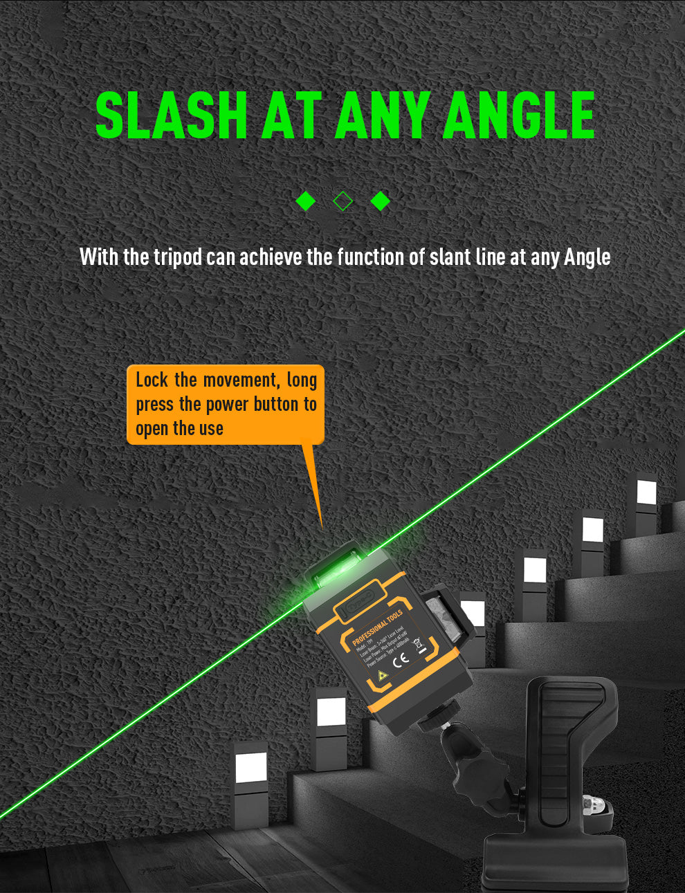 Beneya 12-line 3×360° green beam laser level with light intensity adjustment function, rechargeable lithium battery (Type-C interface), and automatic leveling tools for horizontal and vertical.