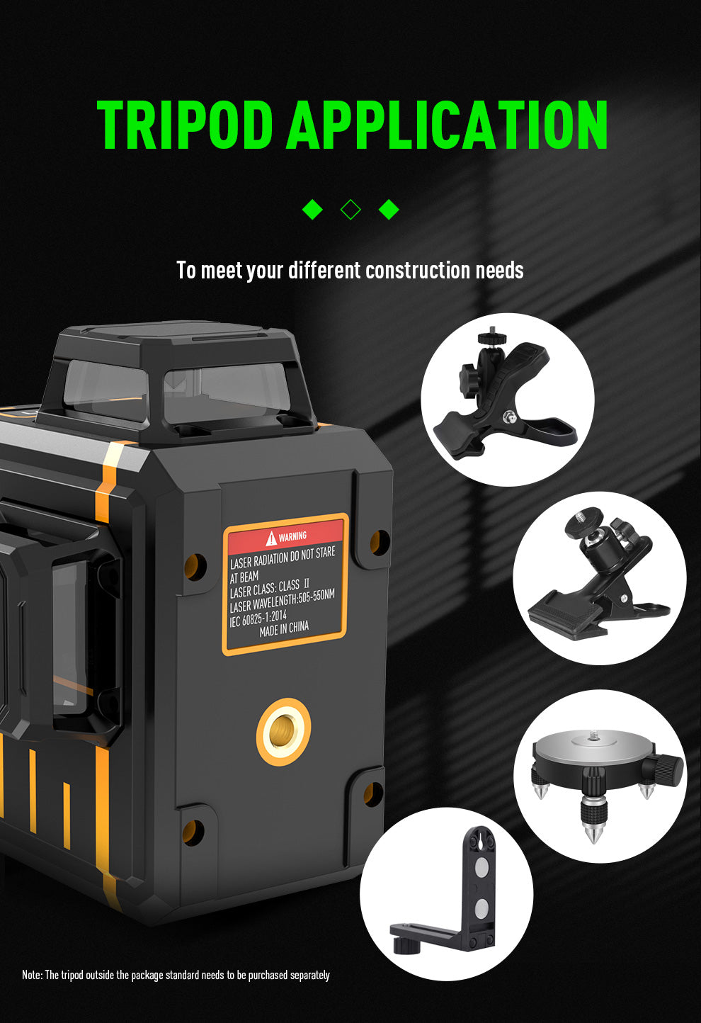 Beneya 12-line 3×360° green beam laser level with light intensity adjustment function, rechargeable lithium battery (Type-C interface), and automatic leveling tools for horizontal and vertical.