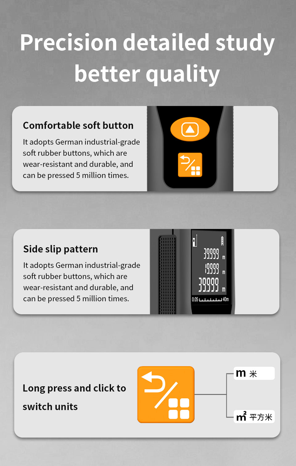 Beneya Professional 196ft/60m Laser Measurement Tool Red Beam, Digital Laser Measure Meter LCD Backlit Display, m/ft/in, Area and Volume