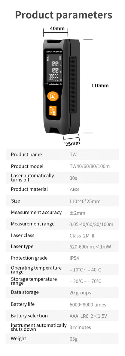 Beneya 196ft/60m Red Beam Laser Distance Meter with Angle Sensor