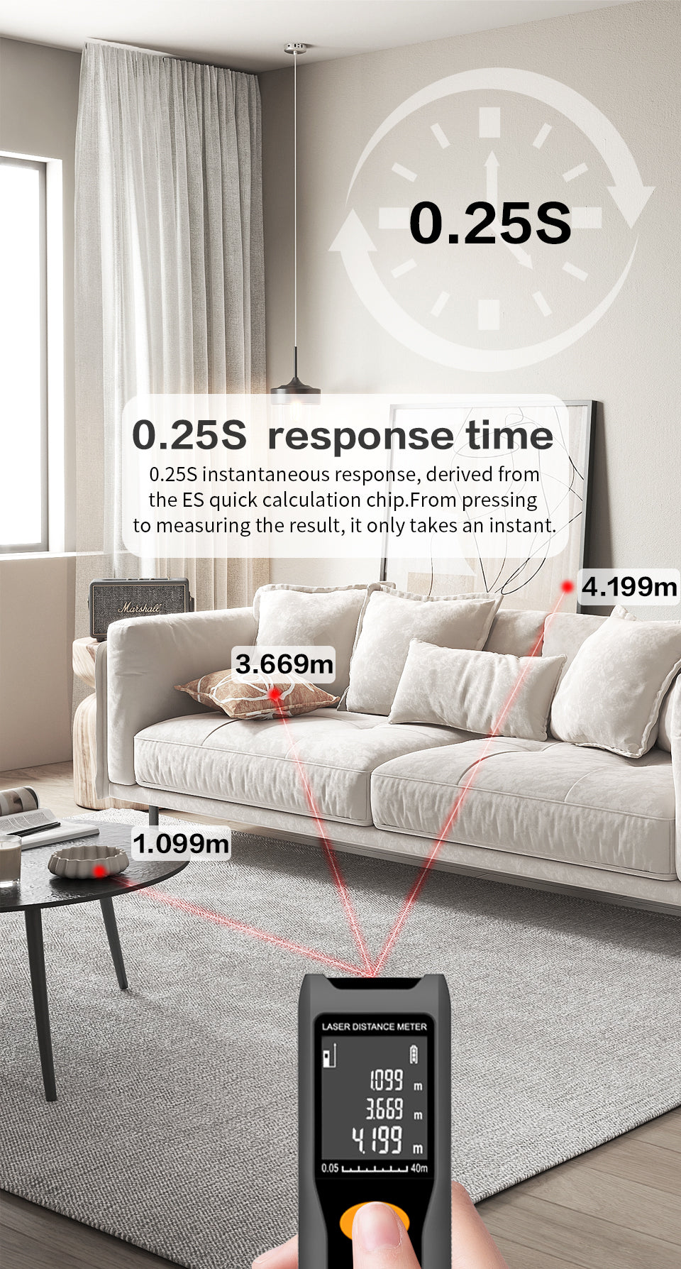 Beneya Professional 196ft/60m Laser Measurement Tool Red Beam, Digital Laser Measure Meter LCD Backlit Display, m/ft/in, Area and Volume
